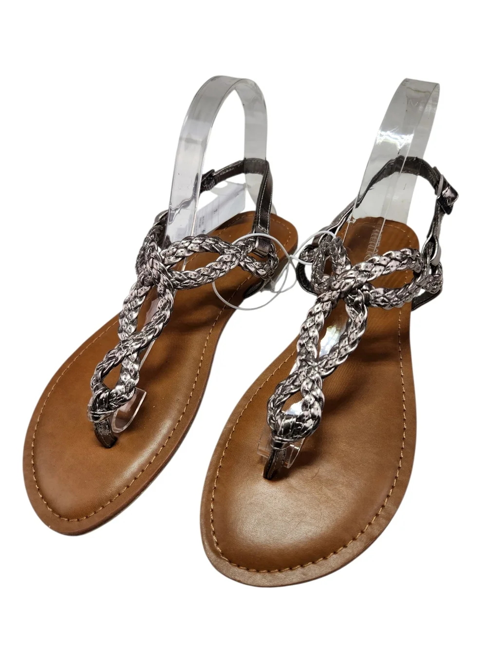 Merona Pewter Braided T Strap Sandals Women's Size 7.5 Metallic Ankle Strap
